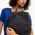 Desigual small braided black backpack with contrasting stitching