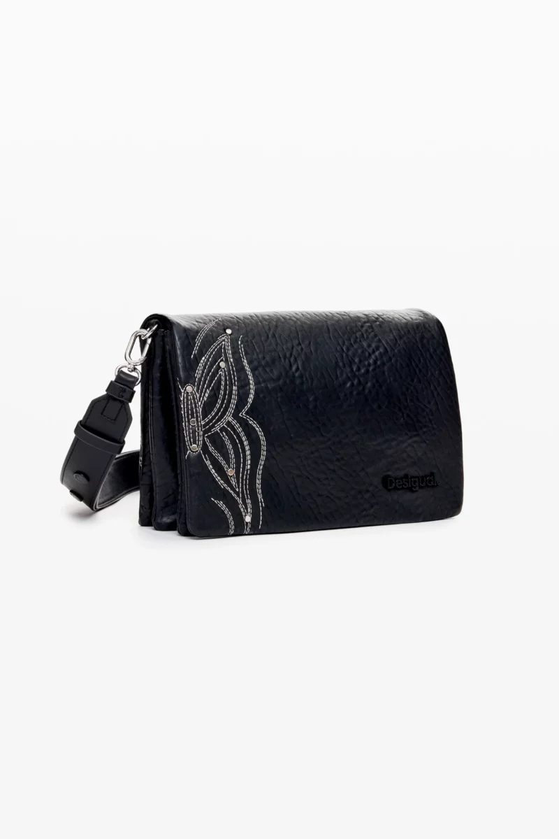 Desigual black crossbody bag with white embroidery