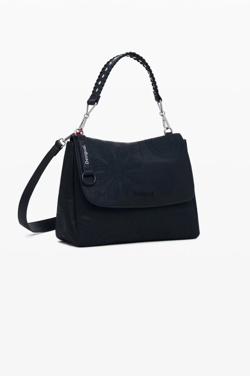 Desigual mandala embroidered bag in black with detachable backpack straps Desigual mandala embroidered bag in black with detachable backpack straps