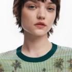 Desigual green knit polo shirt with landscape print