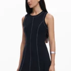 Desigual sleeveless black midi dress with A-line skirt with contrasting stitching Desigual sleeveless black midi dress with A-line skirt with contrasting stitching
