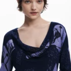 Desigual long-sleeved blue viscose blouse with collage print Desigual long-sleeved blue viscose blouse with collage print