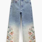 Desigual culotte-cut faded jeans with floral embroidery Desigual culotte-cut faded jeans with floral embroidery