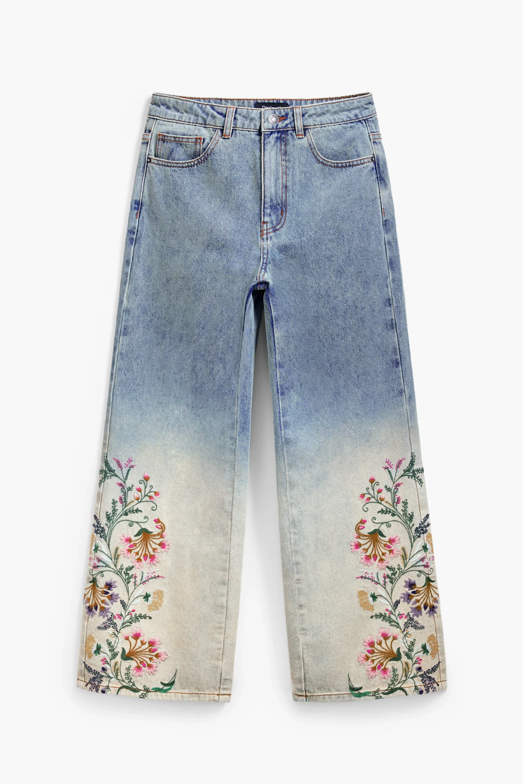Desigual culotte-cut faded jeans with floral embroidery Desigual culotte-cut faded jeans with floral embroidery