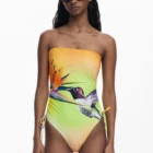 Desigual yellow one-piece swimming costume with hummingbird design Desigual yellow one-piece swimming costume with hummingbird design
