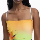 Desigual yellow one-piece swimming costume with hummingbird design Desigual yellow one-piece swimming costume with hummingbird design