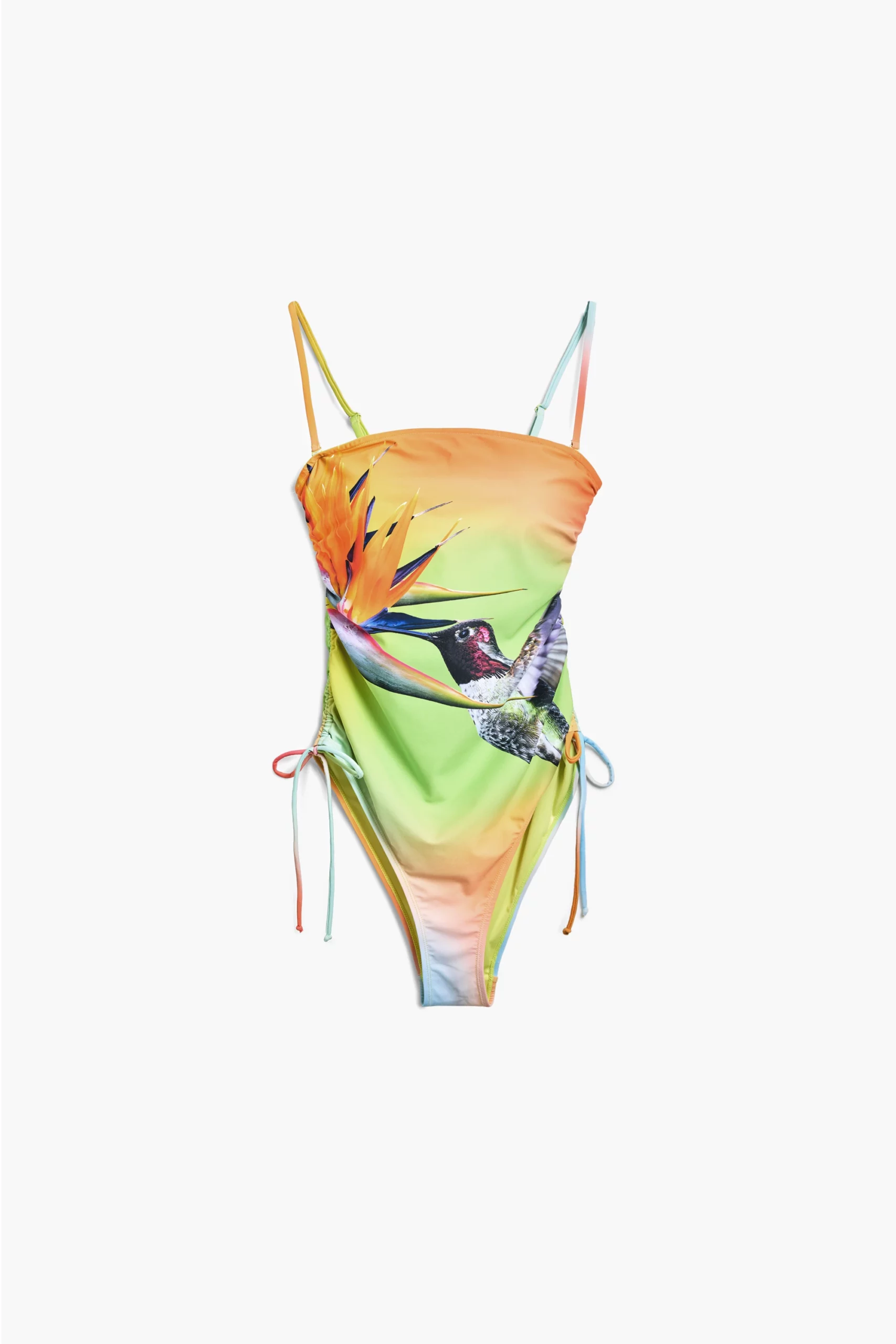 Desigual yellow one-piece swimming costume with hummingbird design Desigual yellow one-piece swimming costume with hummingbird design