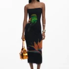 Desigual long black strapless fitted mesh dress with strelitzia Desigual long black strapless fitted mesh dress with strelitzia