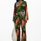 Desigual black floral fluid long culotte pants