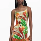 Desigual long ruffled summer dress with tropical print