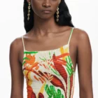 Desigual long ruffled summer dress with tropical print