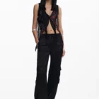 Desigual black cargo-style satin effect pants