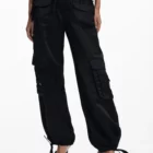 Desigual black cargo-style satin effect pants