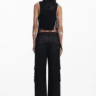 Desigual black cargo-style satin effect pants
