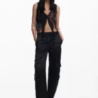 Desigual black cargo-style satin effect pants