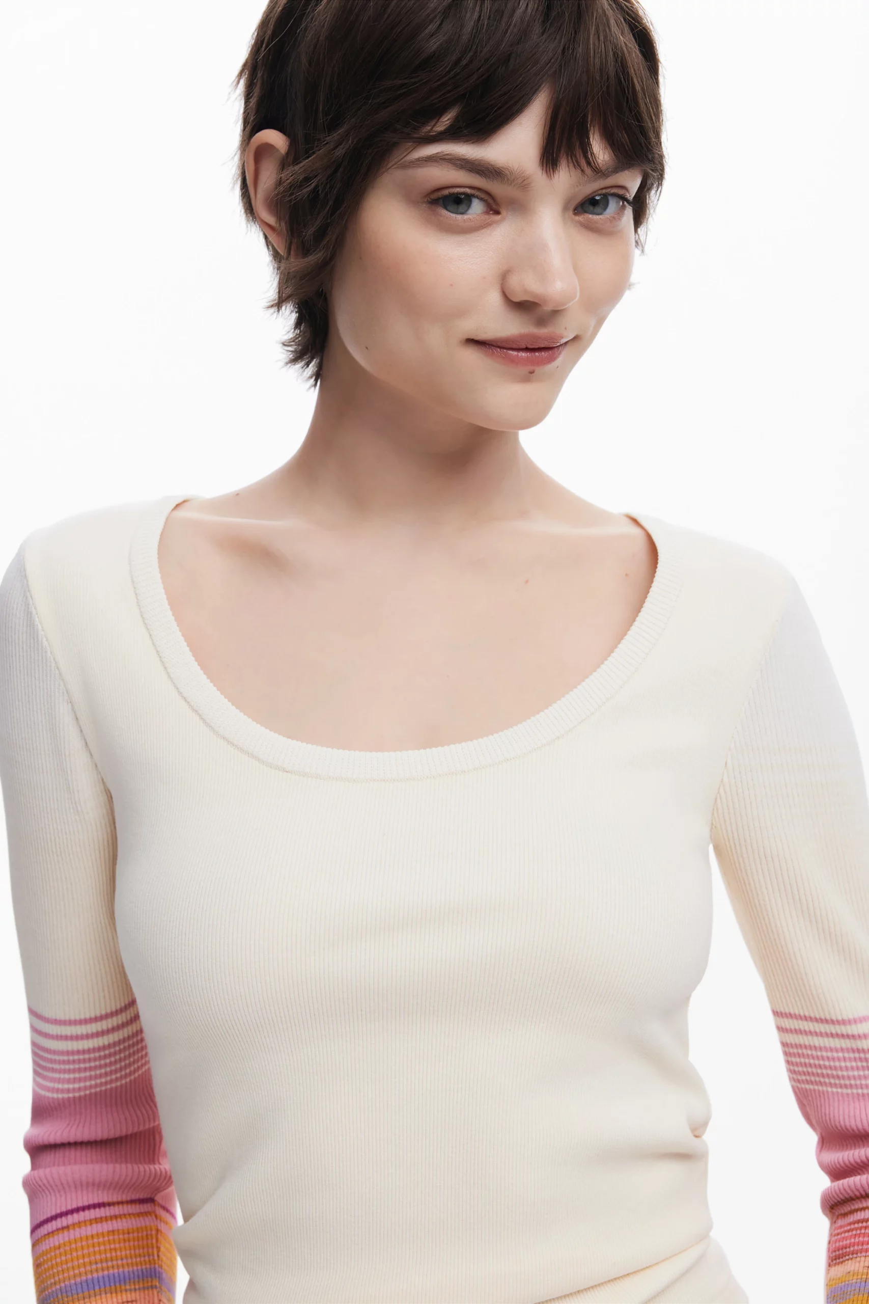 Desigual knit long sleeve top with striped printed sleeves Desigual knit long sleeve top with striped printed sleeves