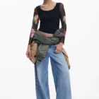 Desigual long-sleeve tulle top with printed sleeves Desigual long-sleeve tulle top with printed sleeves