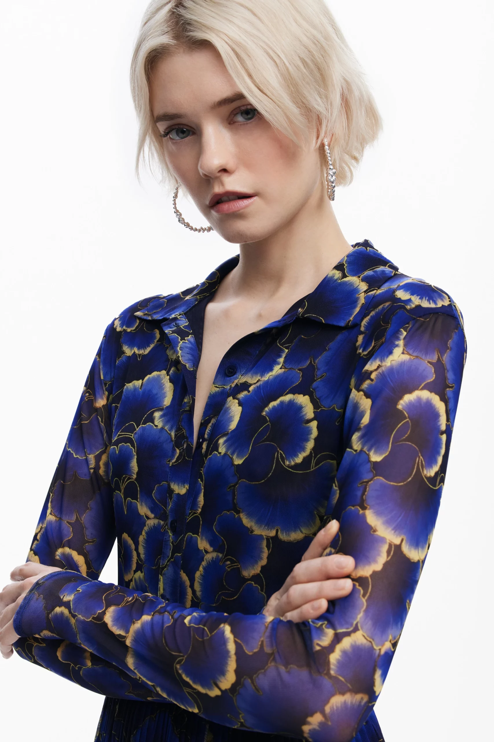 Desigual short chiffon dress with long sleeves and pleated ruffle skirt by Christian Lacroix Desigual short chiffon dress with long sleeves and pleated ruffle skirt by Christian Lacroix