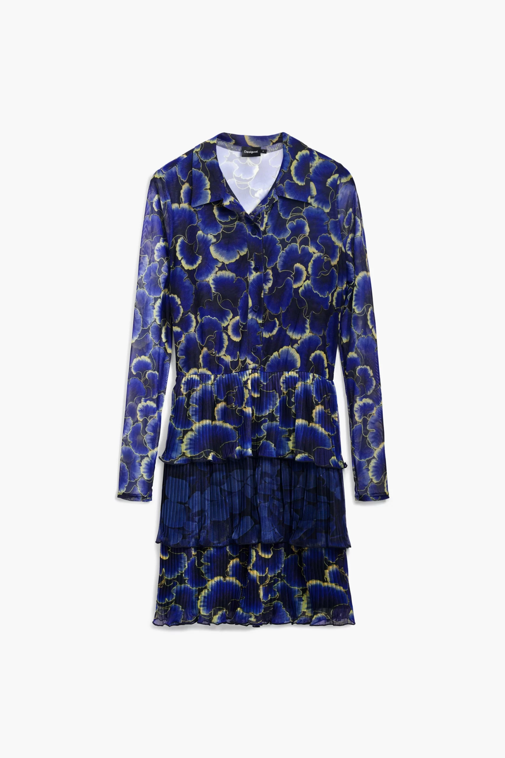 Desigual short chiffon dress with long sleeves and pleated ruffle skirt by Christian Lacroix Desigual short chiffon dress with long sleeves and pleated ruffle skirt by Christian Lacroix