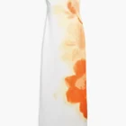 Desigual fitted long white dress with orange flowers and back slit