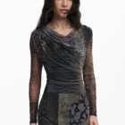 Desigual long sleeve lined tulle dress in animal print