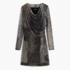 Desigual long sleeve lined tulle dress in animal print