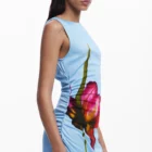Desigual designer asymmetric blue viscose dress