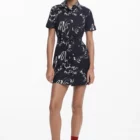 Desigual short black and white designer shirt dress with arty print Desigual short black and white designer shirt dress with arty print