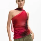 Desigual dark gradient pink tulle off-the-shoulder top Desigual dark gradient pink tulle off-the-shoulder top