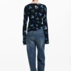 Desigual black fine knit jersey with blue and green pattern