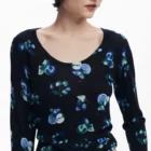 Desigual black fine knit jersey with blue and green pattern