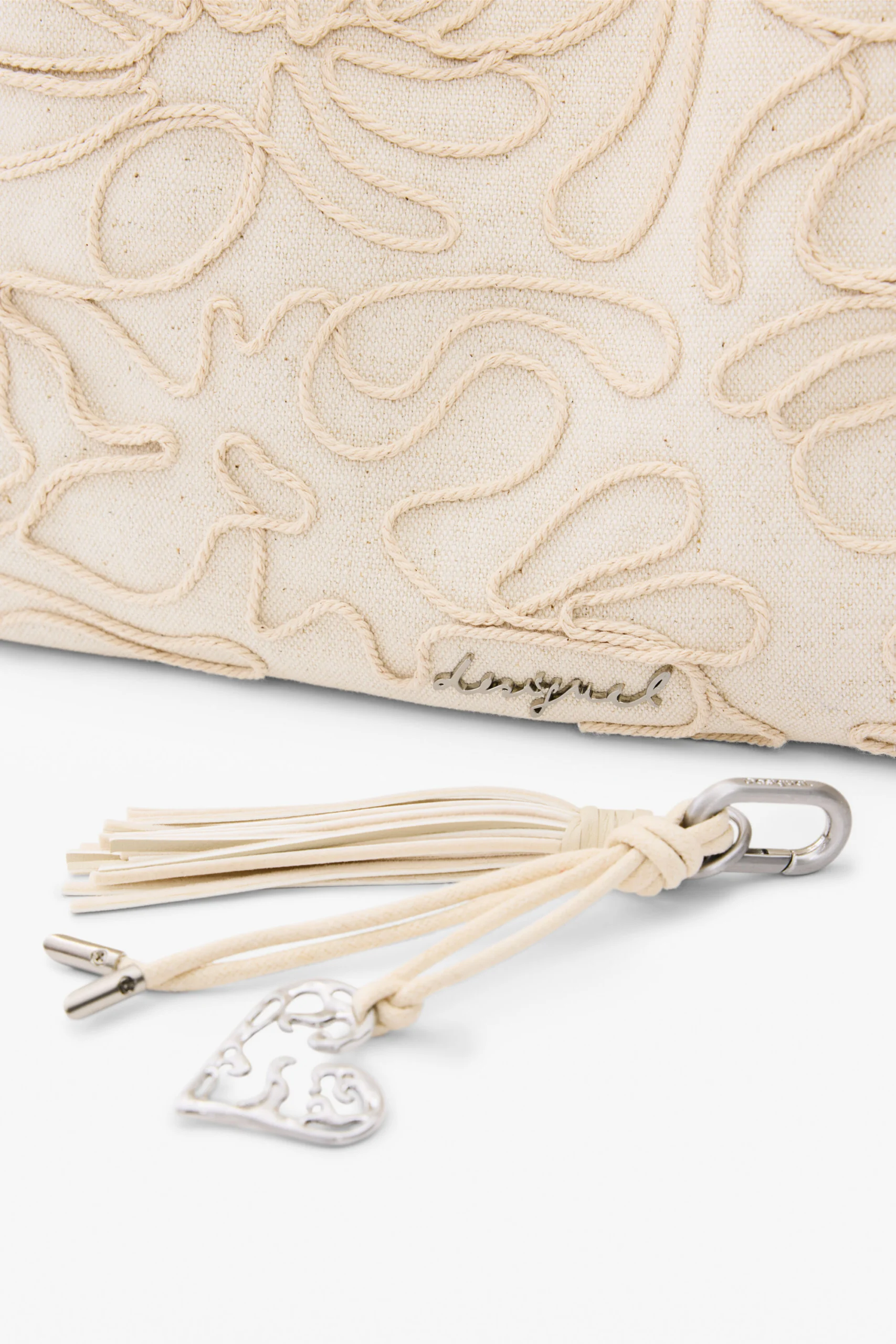 Desigual Off-White Canvas Embroidered Bag Desigual Off-White Canvas Embroidered Bag