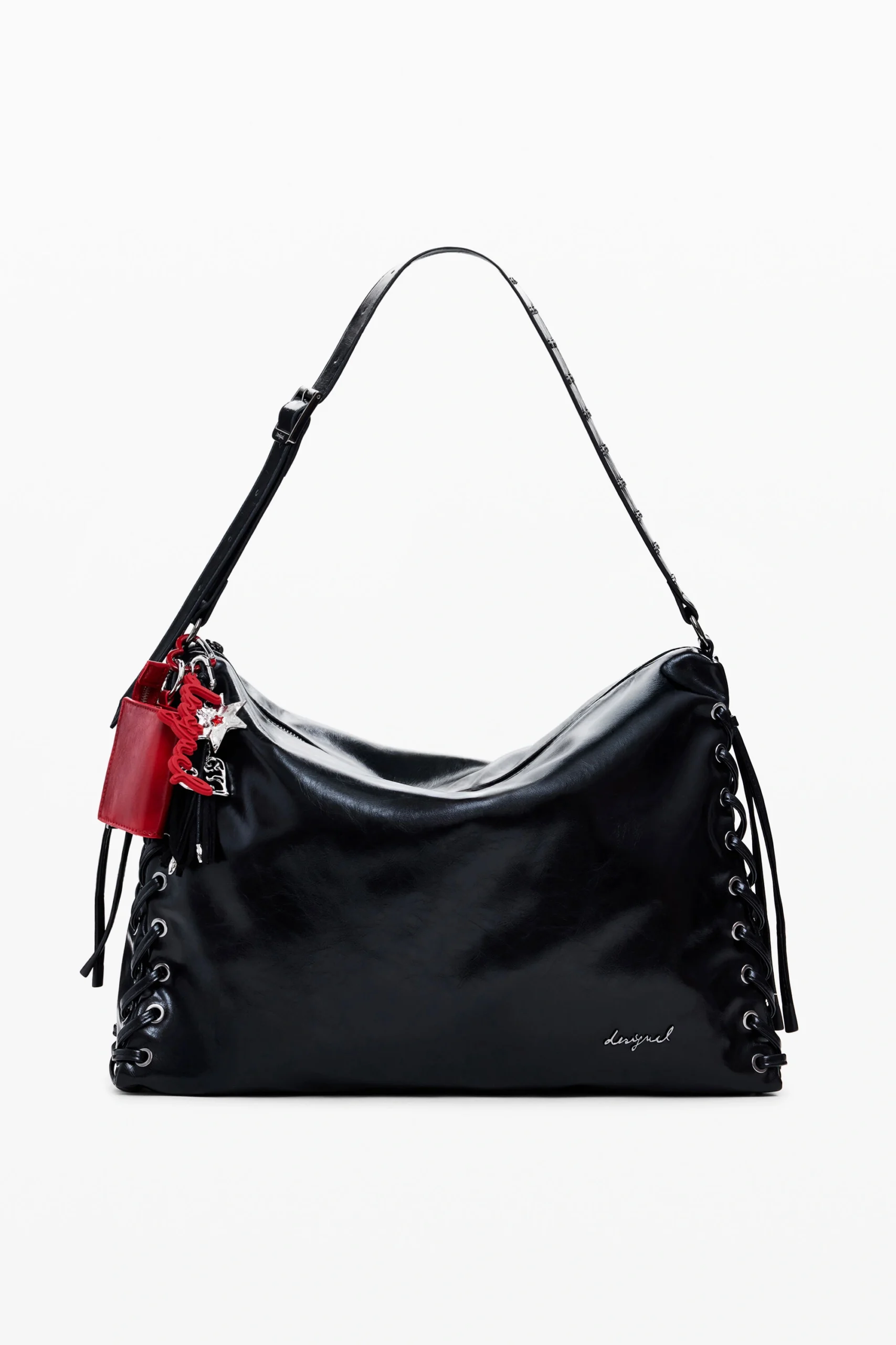 Desigual Large Shiny Braided Bag Black Desigual Large Shiny Braided Bag Black