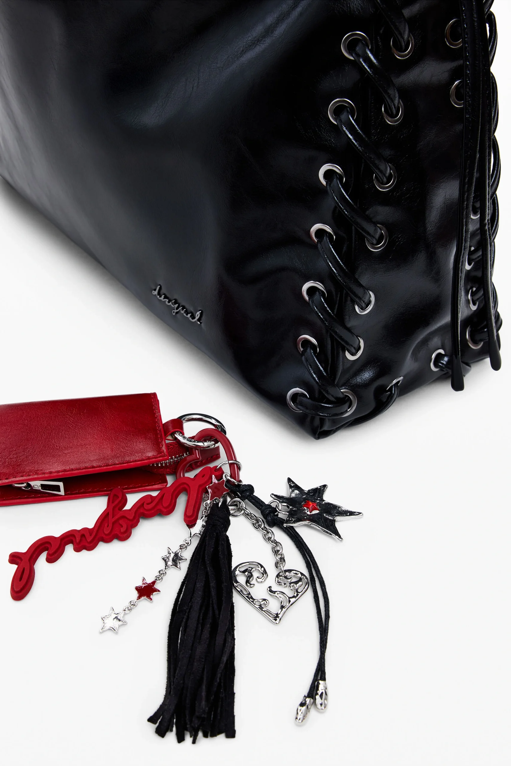 Desigual Large Shiny Braided Bag Black Desigual Large Shiny Braided Bag Black