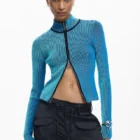 Desigual Blue Double-Zip Knit Women's Slim Fit Jacket Desigual Blue Double-Zip Knit Women's Slim Fit Jacket