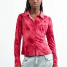 Desigual Flocked Women's Long Sleeve Shirt Fuschia Pink Desigual Flocked Women's Long Sleeve Shirt Fuschia Pink