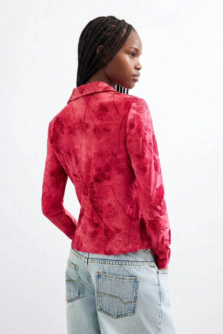 Desigual Flocked Women's Long Sleeve Shirt Fuschia Pink Desigual Flocked Women's Long Sleeve Shirt Fuschia Pink