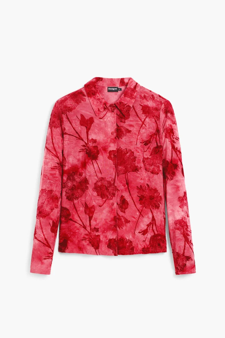 Desigual Flocked Women's Long Sleeve Shirt Fuschia Pink Desigual Flocked Women's Long Sleeve Shirt Fuschia Pink