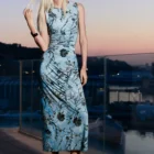 Desigual Blue Oriental Maxi Devore Knit Dress Desigual Blue Oriental Maxi Devore Knit Dress