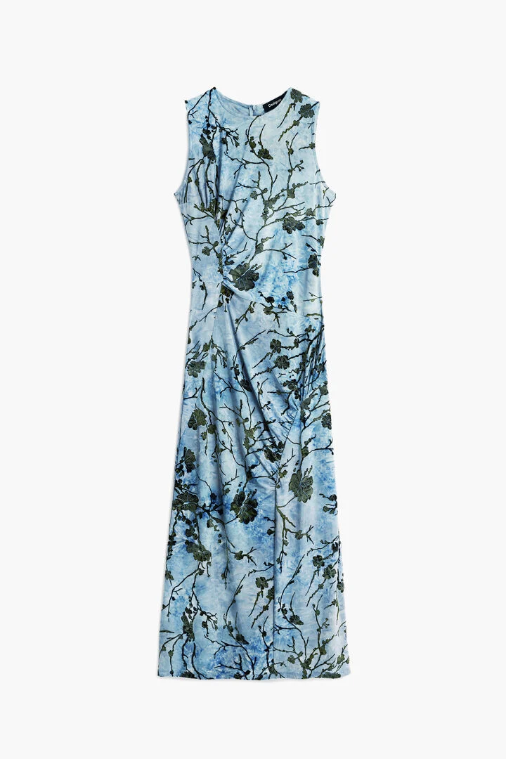Desigual Blue Oriental Maxi Devore Knit Dress Desigual Blue Oriental Maxi Devore Knit Dress