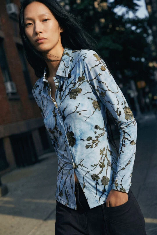 Desigual Flocked Shirt in Blue