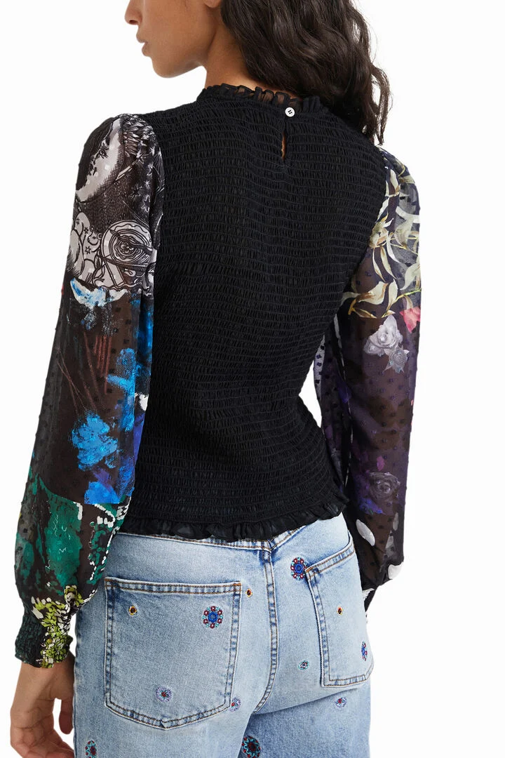 Desigual Pre-Loved Top Long Tulle Puffed Sleeve, Size S
