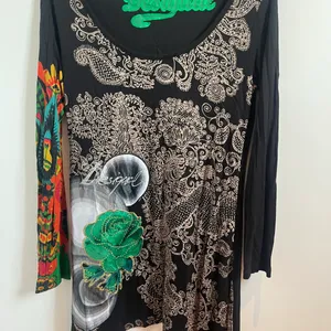 Desigual Pre-Loved Desigual Black Paisley and Green Rose Asymmetric Tunic Top, Size L