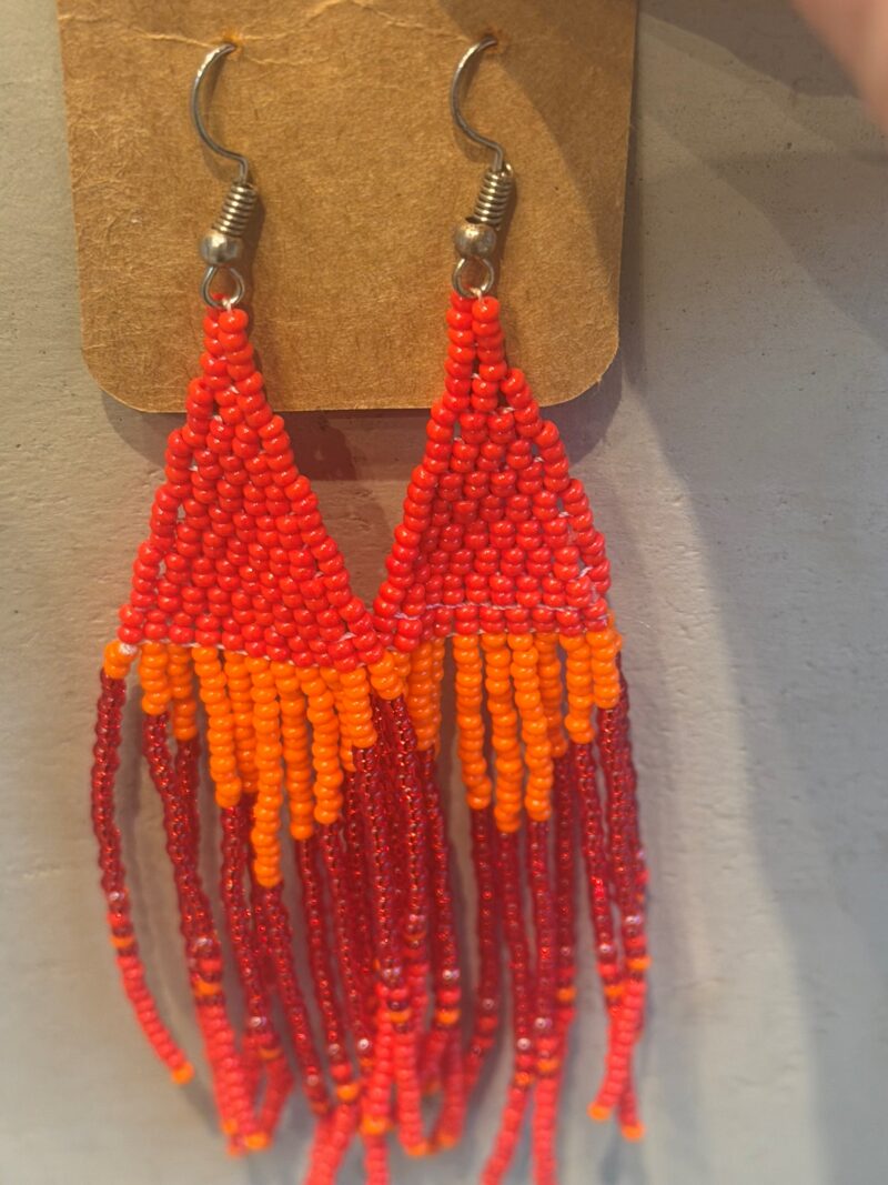 South African Beaded Earrings - Orange & Red